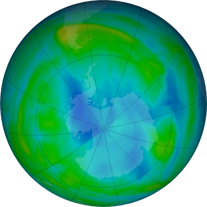 Antarctic ozone map for 03 July 2022